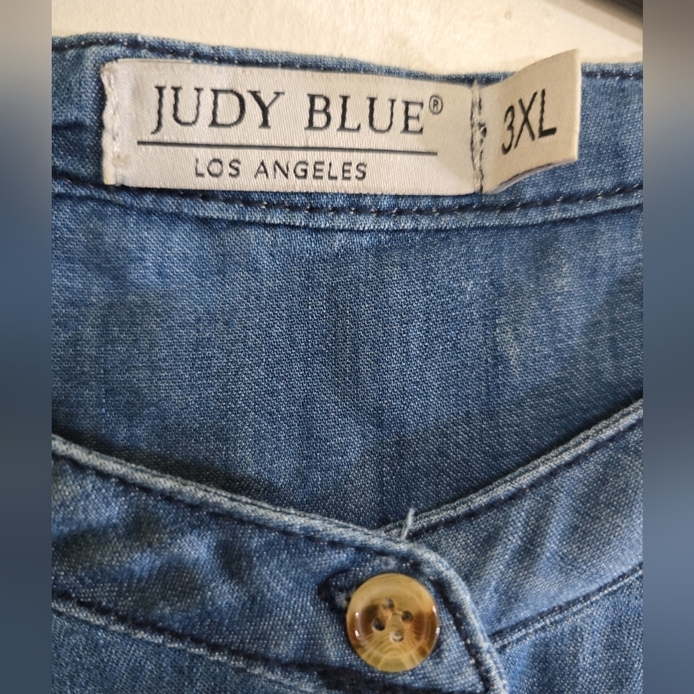 Judy Blue Chambray Denim Shirt Dress 3XL Half Button Closure Pockets Roll Sleeve - Picture 6 of 7